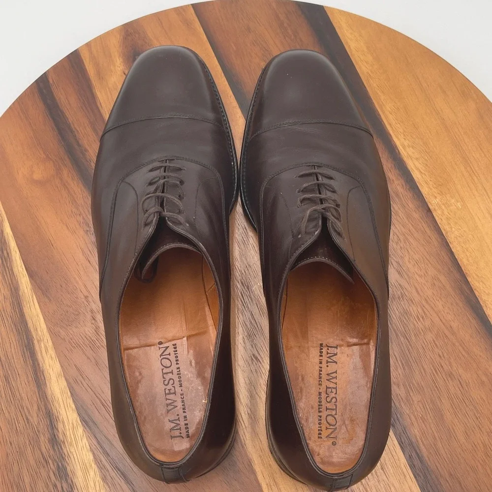 JM Weston 300 Dark Brown Leather Cap Toe Oxford Dress Shoes Mens 10 D France